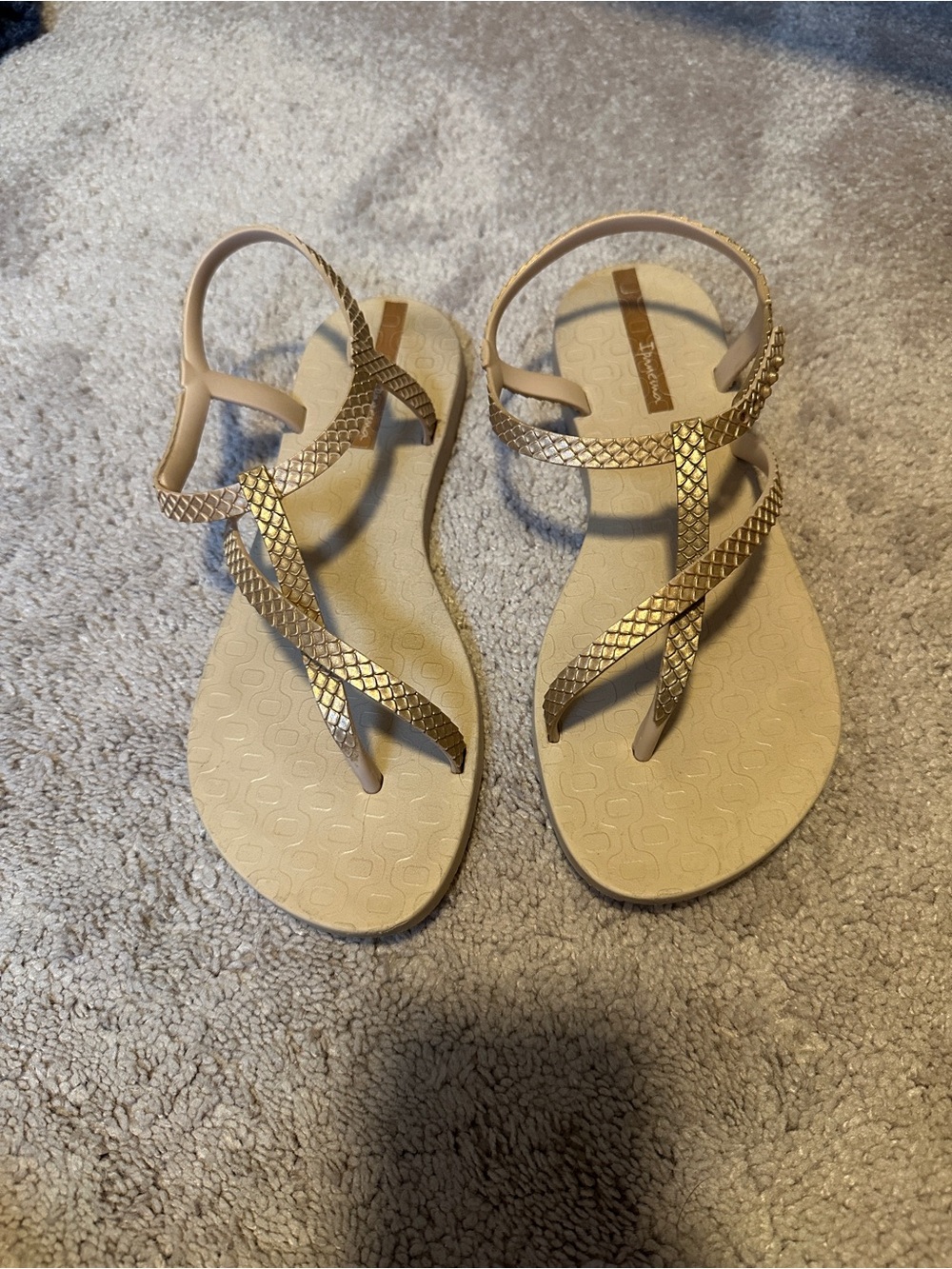 Ipanema Beige Sandals with Gold Textured Straps